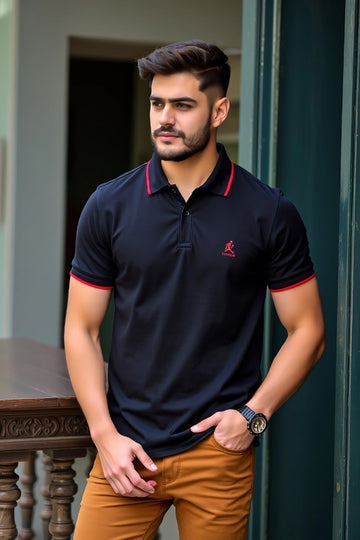 Women's Solid Navy Blue Polo Neck T-Shirt