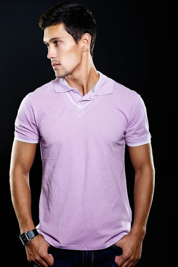 Women's Self Design Pink Polo Neck Pure Cotton T-Shirt