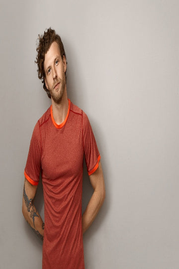 Men's Red & Orange Athletic Crew Neck Sports T-Shirt for Training and Active Performance