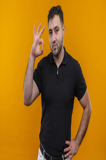 Men's Classic Black Polo Neck Cotton T-Shirt for Timeless Everyday Style