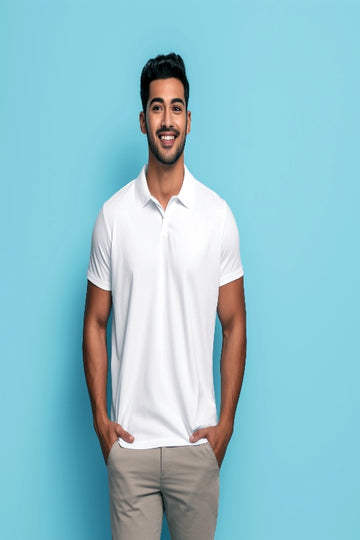 Men's Premium White Polo Neck Cotton Blend T-Shirt for Everyday Comfort